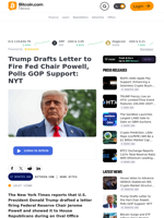 Trump Drafts Letter to Fire Fed Chair Powell, Polls GOP Support: NYT  – News Bytes Bitcoin News