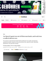 An OpenAI agent ran out of Ethereum funds, and took from a wallet it did not own