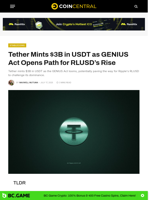 Tether Mints $3B in USDT as GENIUS Act Opens Path for RLUSD's Rise - CoinCentral