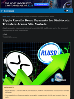 Ripple Unveils Demo Payments for Stablecoin Transfers