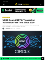 USDC Beats USDT in Transaction Volume for First Time Since
2019