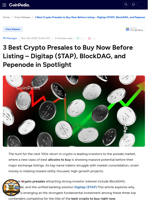 3 Best Crypto Presales to Buy Now Before Listing – Digitap ($TAP), BlockDAG, and Pepenode in Spotlight