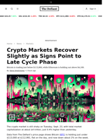 Crypto Markets Recover Slightly as Signs Point to Late Cycle Phase - 