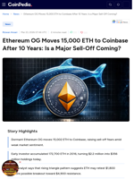 Ethereum OG Moves 15,000 ETH to Coinbase After 10 Years
