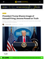 President Trump Shares Image of Himself Firing Jerome Powell on Truth - CoinCentral