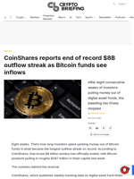 CoinShares reports end of record $8B outflow streak as Bitcoin funds see inflows