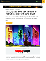 Retail and Quants Boost DEX Adoption as Institutions Stick With CEXs