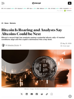Bitcoin Is Roaring and Analysts Say Altcoins Could be Next - Decrypt