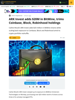 ARK Invest Buys $20M BitMine, Sells Coinbase, Block, HOOD