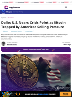 Dalio Warns US Nears Crisis as Bitcoin Stuck by Selling Pressure