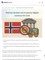 Norway decides not to pursue digital currency for now - CoinJournal