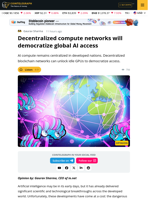 Decentralized Compute Networks Will Democratize Global AI Access
