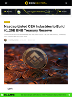Nasdaq-Listed CEA Industries to Build $1.25B BNB Treasury Reserve - CoinCentral
