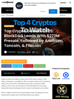 Top Crypto Gainers 2025: BlockDAG Leads With $273M Presale, Followed by Arbitrum, Toncoin, & Filecoin | Live Bitcoin News