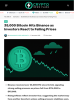 35,000 Bitcoin Hits Binance as Investors React to Falling Prices - Crypto News Flash