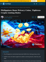 Philippines Bans Privacy Coins, Tightens Crypto Listing Rules