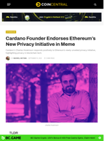 Cardano Founder Endorses Ethereum’s New Privacy Initiative in Meme - CoinCentral