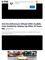 ICO-Era Ethereum Whale With 14,269x Gain Suddenly Wakes Up After 10 Years - U.Today