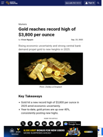 Gold reaches record high of $3,800 per ounce