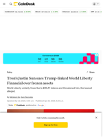 Tron's Justin Sun sues Trump-linked World Liberty Financial over frozen assets
