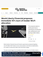 World Liberty Financial proposes immediate 10% burn of insider WLFI allocation