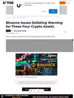 Binance Issues Delisting Warning for These Four Crypto Assets