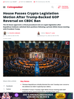 House Passes Crypto Legislation Motion After Trump-Backed GOP Reversal on CBDC Ban - Coinspeaker
