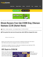 Bitcoin Recovers From Sub-$108K Drop, Ethereum Maintains $2.6K (Market Watch)
