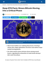 Deep STH Panic Shows Bitcoin Moving Into a Critical Phase - Crypto News Flash