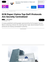 ECB Paper Claims Top DeFi Protocols Are Secretly Centralized - U.Today