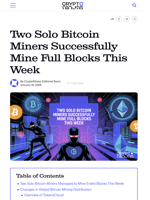 Two Solo Bitcoin Miners Successfully Mine Full Blocks This Week