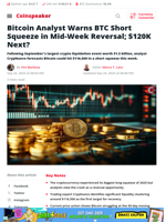 Bitcoin Analyst Warns BTC Short Squeeze in Mid-Week Reversal; $120K Next? - Coinspeaker