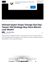 Michael Saylor Drops 'Orange Dot Day' Teaser: Did Strategy Buy More Bitcoin Last Week? - U.Today