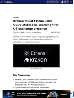 Kraken to list Ethena Labs’ USDe stablecoin, marking first US exchange presence