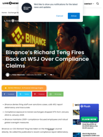 Binance's Richard Teng Fires Back at WSJ Over Compliance Claims | Live Bitcoin News