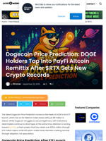 Dogecoin Price Prediction: DOGE Holders Tap Into PayFi Altcoin Remittix After $RTX Sets New Crypto Records | Live Bitcoin News
