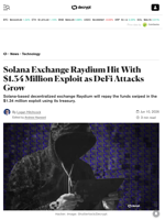 Solana Exchange Raydium Hit With $1.34 Million Exploit as DeFi Attacks Grow - Decrypt