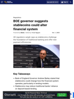 BOE governor suggests stablecoins could alter financial system