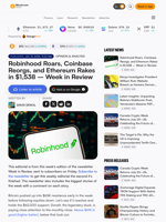 Robinhood Roars, Coinbase Reorgs, and Ethereum Rakes in $1,538