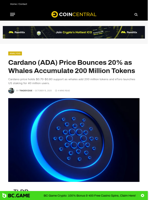 Cardano (ADA) Price Bounces 20% as Whales Accumulate 200 Million Tokens - CoinCentral