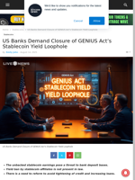US Banks Demand Closure of GENIUS Act’s Stablecoin Yield Loophole | Live Bitcoin News