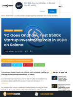 YC Goes Onchain: First $500K Startup Investment Paid in USDC on Solana | Live Bitcoin News