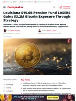 Louisiana $15.6B Pension Fund LASERS Gains $3.2M Bitcoin Exposure Through Strategy - Coinspeaker