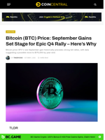 Bitcoin (BTC) Price: September Gains Set Stage for Epic Q4 Rally - Here's Why - CoinCentral