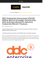 DDC Enterprise Announces US$100 Million Bitcoin Strategic Partnership with Animoca Brands to Advance Corporate Bitcoin Treasury