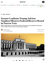 Senate Confirms Trump Adviser Stephen Miran to Federal Reserve Board in Narrow Vote - Decrypt