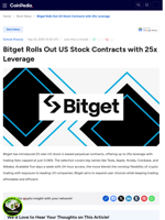 Bitget Rolls Out US Stock Contracts with 25x Leverage