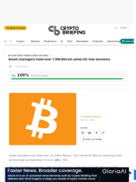 Asset managers hold over 1.5M Bitcoin amid US-Iran tensions