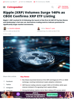 Ripple (XRP) Volumes Surge 140% as CBOE Confirms XRP ETF Listing - Coinspeaker