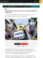 Trump Media Group reverses course, confirms $2.5B Bitcoin treasury capital raise